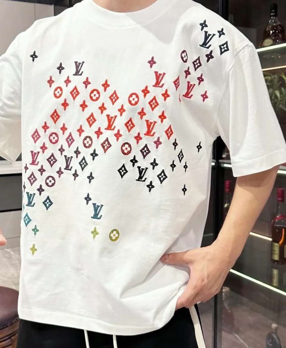 Louis Vuitton/Louis Vuitton full-width three-flower printed embroidered short sleeves